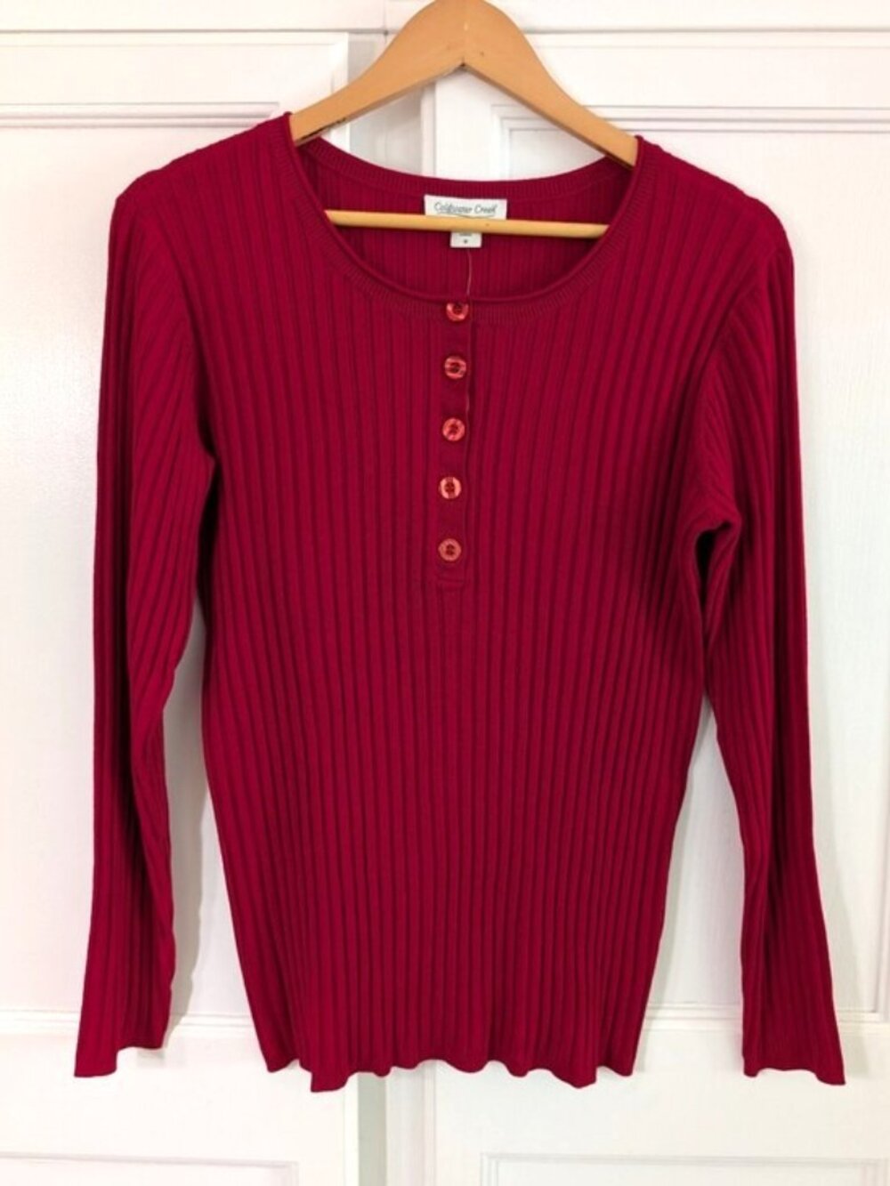 Coldwater Creek Ribbed Henley Long Sleeve - Cranberry Red M